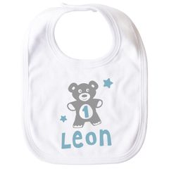 personalisiertes Baby Lätzchen Namen Zahl Teddy-Bär Geburtstagsgeschenk für Einjährige Zweijährige Baumwolle SpecialMe®