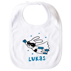 personalisiertes Baby Lätzchen mit Namen Hase Superheld Baumwolle Junge/Mädchen SpecialMe®