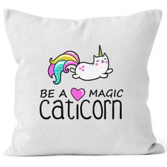 Kissenbezug Be a magic caticorn Einhorn Unicorn Kissen-Hülle Deko-Kissen 40x40  Baumwolle MoonWorks®