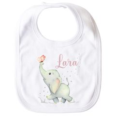 personalisiertes Baby Lätzchen bedruckt mit Namen und Elefant Tiermotive Baumwolle Junge/Mädchen SpecialMe®