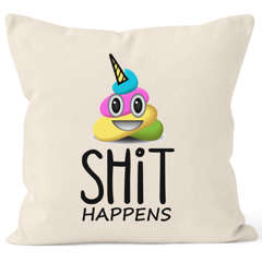 Kissenbezug Shit Happens bunter Kack-Haufen Einhorn Pile of Poo 40x40 Baumwolle MoonWorks®