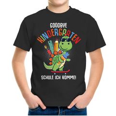 Kinder T-Shirt Jungen Dinosaurier Schulkind Goodbye Kindergarten Geschenk zur Einschulung Schulanfang Moonworks®