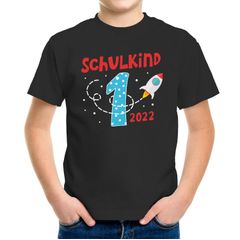 Kinder T-Shirt Jungen Schulkind 2022 Rakete Zahl 1 Geschenk zur Einschulung Schulanfang Moonworks®