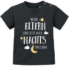 Baby T-Shirt kurzarm mit Spruch lustig Meine Eltern sind jetzt auch nachts erreichbar ! Babyshirt  Jungen Mädchen Moonworks®