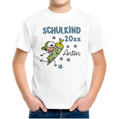 Kinder Jungen T-Shirt Einschulung mit Namen Schulkind anpassbare Jahreszahl Schultüte Strichmännchen personalisierbar SpecialMe®