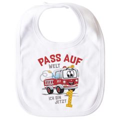 Baby Lätzchen 1. Geburtstag Feuerwehr-Auto Pass auf Welt ich bin jetzt 1  für Jungen / Mädchen Baumwolle MoonWorks®