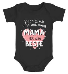 Baby Body mit Spruch Papa und ich sind uns einig Mama ist die Beste Herz Bio-Baumwolle Jungen & Mädchen MoonWorks®