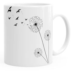 Kaffee-Tasse Pusteblume Birds Dandelion Vögel glänzend Teetasse Keramiktasse Autiga®