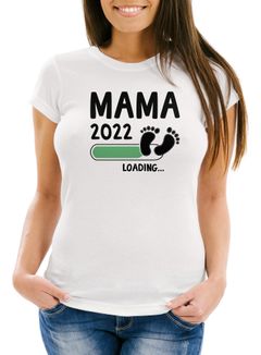 Damen T-Shirt Mama Oma Tante Patentente 2022 loading Geschenk für werdende {style_variation} Schwangerschaft Geburt Baby Slim Fit Moonworks®