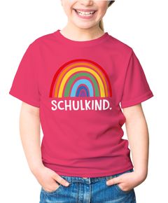 Kinder Mädchen T-Shirt Schulkind Einschulung mit Namen Regenbogen personalisierbar Geschenk Schulanfang Moonworks®