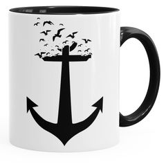Kaffee-Tasse Vogelanker II Anchor Birds Tasse mit Innenfarbe Autiga®