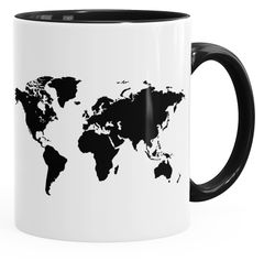 Kaffee-Tasse Weltkarte World Map Teetasse Keramiktasse mit Innenfarbe Autiga®