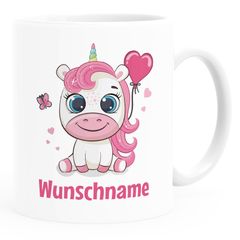 Kindertasse Keramik Einhorn Wunschname Herz personalisierte Namenstasse für Kinder Mädchen SpecialMe®