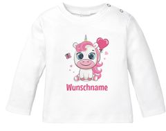 Baby Langarmshirt mit Namen personalisiert Einhorn Wunschname Herz Mädchen Bio-Baumwolle SpecialMe®