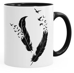 Tasse Feder Vögel glänzend Kaffeetasse Teetasse Keramiktasse mit Innenfarbe Autiga®