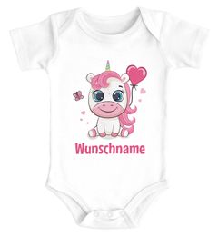 Baby Body mit Namen Einhorn Wunschname Herz personalisierte Geschenke Mädchen kurzarm Bio Baumwolle SpecialMe®