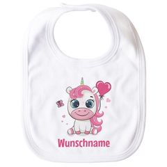 personalisiertes Baby Lätzchen mit Namen Einhorn Wunschname Herz Baumwolle Geschenk Geburt Mädchen SpecialMe®