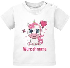 Baby T-Shirt mit Namen personalisiert Einhorn Wunschname Herz Mädchen kurzarm Bio-Baumwolle SpecialMe®