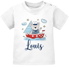 Baby T-Shirt mit Name Bär Boot Segelboot Aufdruck Motiv personalisierte Geschenke Junge Mädchen kurzarm Bio-Baumwolle SpecialMe®