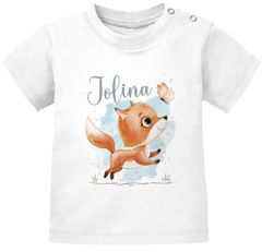 Baby T-Shirt mit Namen Tiermotive Bär Hase Fuchs personalisierte Geschenke Geburt Junge Mädchen kurzarm Bio-Baumwolle SpecialMe® 