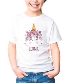 Kinder T-Shirt Mädchen Einhorn Blumen personalisiert mit Name Geschenk für Mädchen SpecialMe®