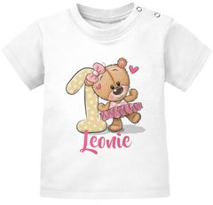 Baby T-Shirt personalisiert mit Namen Geburtstagsshirt Bär Ballerina Zahl 1 Mädchen SpecialMe®