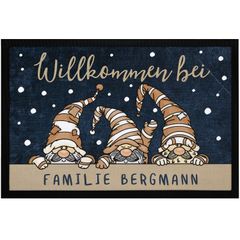 Fußmatte Wichtel Willkommen mit Namen Weihnachten Zwerge Familie Wintermotive  rutschfest & waschbar SpecialMe®
