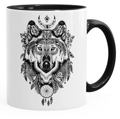 Kaffee-Tasse Wolf Atzekenmuster Boho Bohamian Atzec Animal Ethno Autiga®