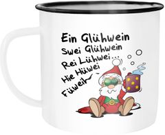 Emaille-Tasse Glühwein Spruch Weihnachten Weihnachtsmarkt Nikolaus Weihnachtsmann Moonworks®