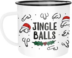 Emaille-Tasse Jingle Balls Penis Muster Weihnachten Pimmel mit Weihnachtsmütze Bürotasse lustige Geschenke Moonworks®