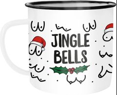 Emaille-Tasse Jingle Bells Brüste Muster Weihnachten Titten mit Weihnachtsmütze Bürotasse lustige Geschenke Moonworks®