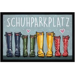 Fußmatte Schuhparkplatz Motiv lustig Gummistiefel Familie Willkommen rutschfest & waschbar Moonworks®