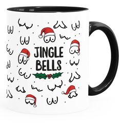 Kaffee-Tasse Jingle Bells Brüste Muster Weihnachten Titten mit Weihnachtsmütze Bürotasse lustige Geschenke MoonWorks®