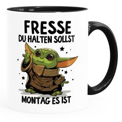 Kaffee-Tasse mit Spruch Arbeit Fresse halten du sollst Montag es ist Baby Yoda Bürotasse lustige Kaffeebecher MoonWorks®