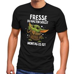 Herren T-Shirt mit Spruch Arbeit Fresse halten du sollst Montag es ist Baby Yoda Fun-Shirt lustig Parodie Moonworks®