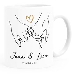 Kaffee-Tasse Liebe personalisiert mit Name und Datum Hände Paar Herz Liebes-Geschenk Freundin Mann SpecialMe®