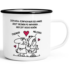 Emaille-Tasse  Liebe lustig Ich will einfach nur deinen Po anfassen personalisiert mit Namen persönliche Geschenke Valentinstag Moonworks®