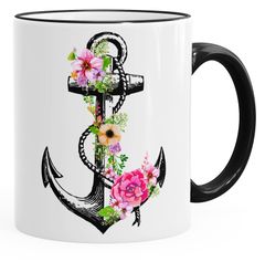 Tasse Blumen Anker Flower Anchor Watercolor Kaffeetasse Teetasse Keramiktasse Autiga®