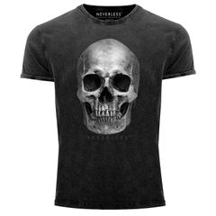 Herren Vintage Shirt Totenkopf Skull Totenschädel Aufdruck Print Motiv Fashion Streetstyle  Used Look Neverless®
