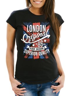 Damen T-Shirt London Vintage England Großbritannien UK Flagge Slim Fit Neverless®