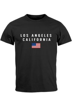 Neverless® Herren T-Shirt Bedruckt Schriftzug California Los Angeles USA Amerika Flagge Fashion Streetstyle