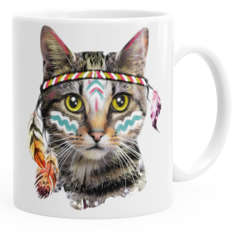 Tasse Katze mit Federn Kaffeetasse Teetasse Keramiktasse Autiga®