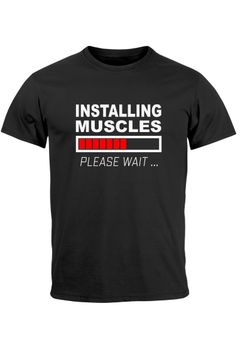 Herren T-Shirt Installing Muscles Please Wait Fitness Gym Bodybuilder Fun-Shirt Moonworks®