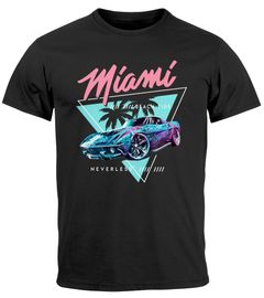 Herren T-Shirt Bedruckt Miami Beach Surfing Motiv USA Retro Automobil 80er Fashion Streetstyle Neverless®