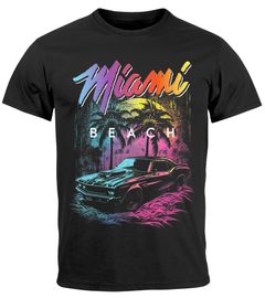 Herren T-Shirt Miami Beach USA Oldtimer Car Palmen Print Fashion Streetstyle Neverless®