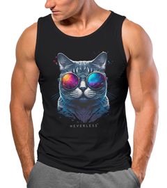 Herren Tank-Top Aufdruck Katze Cat Sommer Style Fashion Streetstyle Muskelshirt Muscle Shirt Neverless®