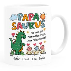 Tasse Dino Papasaurus mit Namen 1 2 3 Kinder personalisierte Geschenke für Papa Mama zum Vatertag Muttertag SpecialMe®