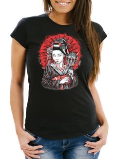 Damen T-Shirt Geisha Japan Slim Fit Neverless®