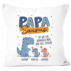 Kissen-Bezug Dino Papasaurus Papa personalisiert mit Namen Geschenke von 1 2 3 4 Kindern Vatertag SpecialMe®