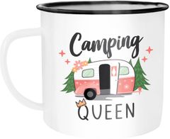 Emaille-Tasse Camping Queen King Wohnwagen Geschenk Camper Campingurlaub Zubehör Moonworks®